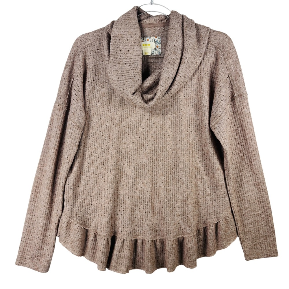 Maeve Anthropologie Cowl Neck Ruffle Hem Pullover‎ Sweater Top Small Waffle Knit